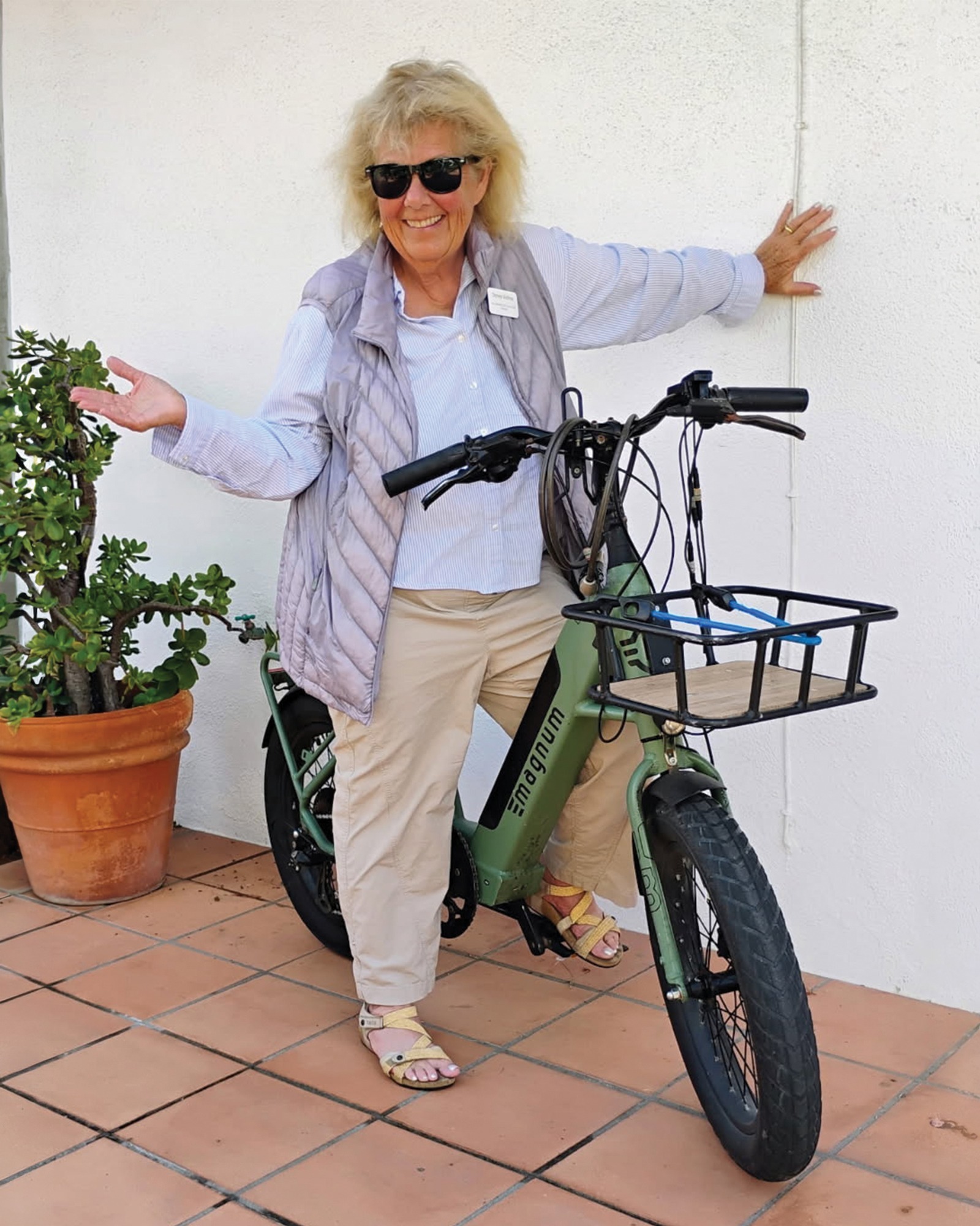 Donna Vidrine smiling outdoors with her e-bike